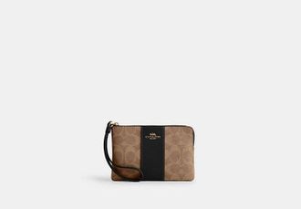 Coach Womens Corner Zip Wristlet in Beige | PVC
