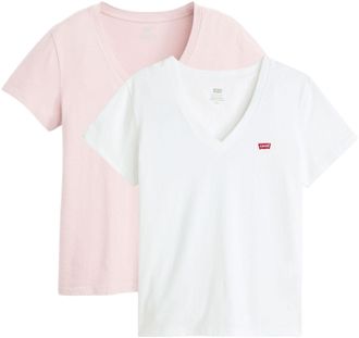 Levi's T-Shirt LEVIS VNECK TEE 2 PACK, Damen, Gr. XS (34), 2 pack v neck potpou, Jersey, Obermaterial: 100% Baumwolle, Basic h&uuml;ftlang, V-Ausschnitt, Shirts T
