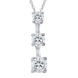 Pompeii3 1ct Three Stone Diamond Stick Pendant 14K White Gold
