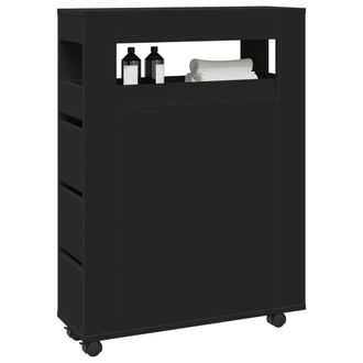 Berkfield Home Narrow Bathroom Cabinet with Wheels Black Engineered Wood