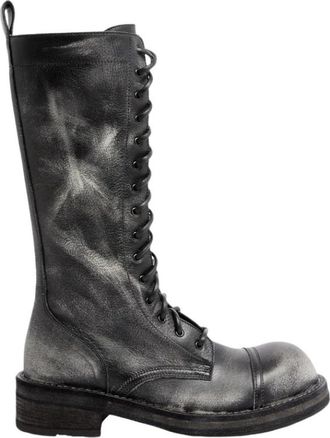 Ann Demeulemeester Gekreukelde Leren Laarzen - Heren - Veterlaarzen - Zwart - 44 EU - Leer - Schoenen
