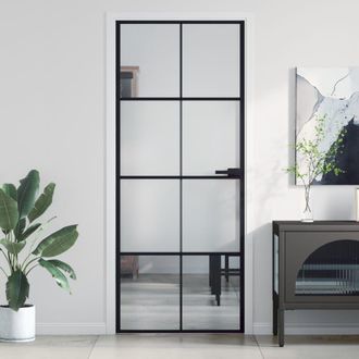Berkfield Home Interior Door Slim Black 83x201.5 cm Tempered Glass & Aluminium