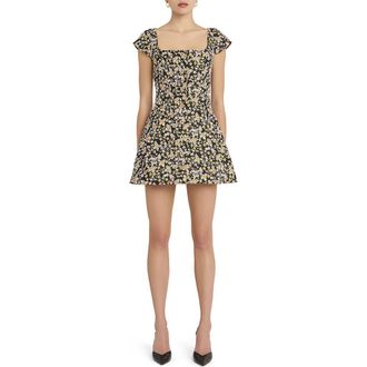 Amanda Uprichard Abella Floral Print Minidress in Black Multi at Nordstrom Rack, Size X-Large