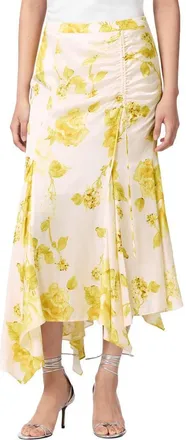 AllSaints Kathy Satin Floral Midi Skirt in Fleurz Yellow at Nordstrom, Size 10