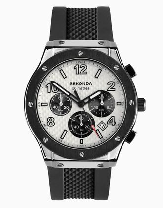 Sekonda Titan - Orologio sportivo da uomo da 43 mm nero con cinturino in silicone nero e quadrante bianco