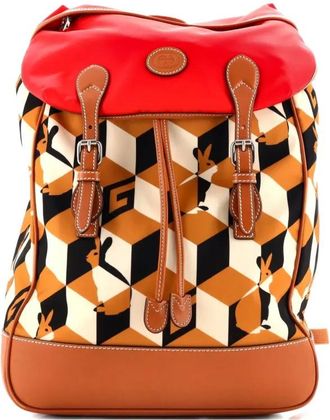 Gucci Interlocking G Patch Flap Buckle Printed Nylon with Canvas and Leather backpack - Bruin