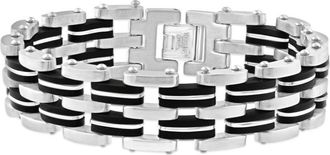 Pompeii3 Mens Steel Brushed And Black Two Tone 18.5mm Wide Link Flexible 8.5 Bracelet