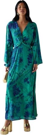 Warehouse Chiffon Wrap Knot Front Maxi Dress in Green at Nordstrom, Size 4