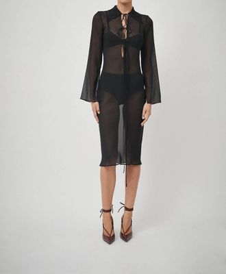 BEARE PARK Silk Georgette Tie Blouse Dress In Black