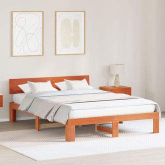 Berkfield Home Bed Frame with Headboard Wax Brown 140x200 cm Solid Pine Wood