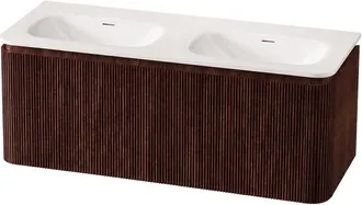 Royal Plaza Terra Edge Badkamermeubelset - 120x44.7x46cm - solid surface wastafel wit mat - 2 wasbakken - zonder kraangaten - 2 lades - kastanje (walnoot)
