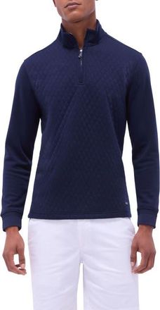 Bugatchi Quilted Quarter Zip Performance Pullover in Navy at Nordstrom, Size Xx-Large
