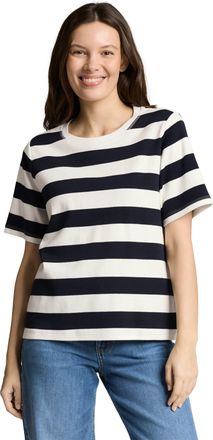 Tom Tailor T-Shirt TOM TAILOR, Damen, Gr. XXL, wei&szlig; navy bold stripe, Single Jersey, Obermaterial: 100% Baumwolle, gestreift, regular fit normal, Rundhals, gerad