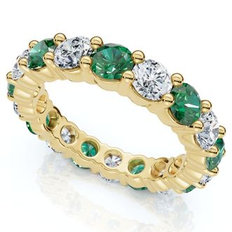 Pompeii3 3Ct Green Emerald & Diamond Eternity Ring 14k Gold or Platinum Lab Grown