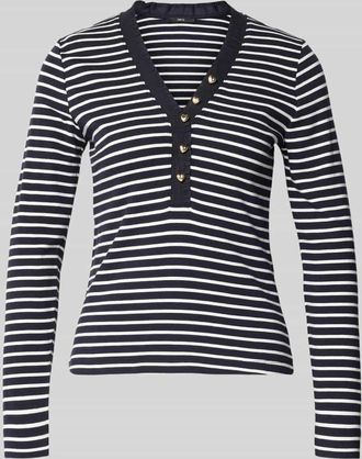 Zero Regular Fit Longsleeve mit R&uuml;schenbesatz in Marine, Gr&ouml;&szlig;e 34