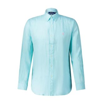 Polo Ralph Lauren Custom-Fit Linnen Overhemd - Heren - Casual Overhemden - Blauw - XL - Linnen - Overhemden