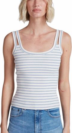 ASKK NY Sleeveless Scoop Neckline Tank In Double Stripe Blue