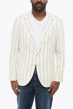 Brunello Cucinelli Blazer Monopetto in Misto Lino con Motivo Gessato Brunello Cucinelli