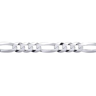Jewelco London Silver Diamond-cut 3+1 Figaro Chain Necklace 8mm | Size: 22 inches