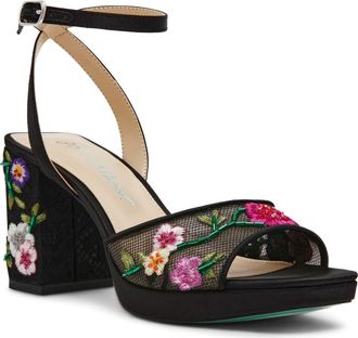 Betsey Johnson Kenni Ankle Strap Platform Sandal in Black Multi Floral at Nordstrom, Size 8.5
