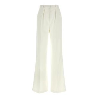 Elisabetta Franchi Wide Trousers, female, White, S, Light Cr&ecirc;pe Trousers with Tuxedo Satin Side Inserts