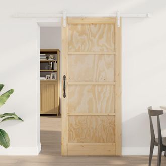 Berkfield Home Sliding Door with Hardware Set 86x198.5 cm Solid Pine Wood in Beige