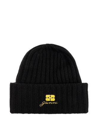 Ganni Muts met geborduurd logo - Zwart