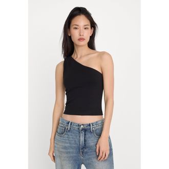 Good American Womens Super Stretch One Shoulder Tank Top | Black, Size Medium | Good American by Khlo&Egrave; Kardashian