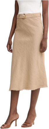Pinko Pinko, Rokken, Dames, Beige, M, Linnen, Uitlopende midi-rok
