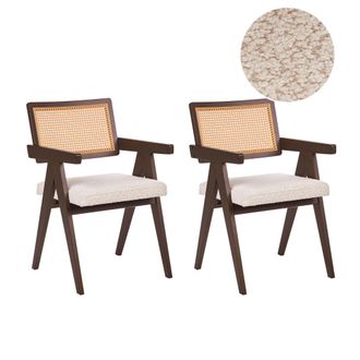 Beliani Conjunto De 2 Sillas De Comedor Retro Estructura De Madera De Caucho Asiento De Boucl&eacute; Comedor Cocina Marr&oacute;n Oscuro Y Beige Claro Ava