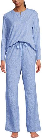 Lands End Petite Knit 2 Piece Pajama Set - Long Sleeve Top and Pants in Light Sea Blue Tiny Floral at Nordstrom, Size Medium P