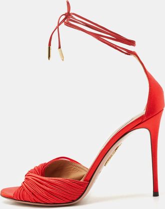 Aquazzura Red Satin Bellini Beauty Ankle Strap Sandals