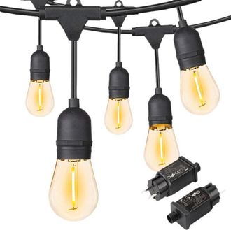 No Brand Guirnalda De Luces Led Para Exteriores De 4,8 M (16 Pies) - Bombillas S14 Irrompibles Regulables De 1 W - Resistentes Al Agua - Ideales Para Patios, C