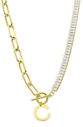 Adornia Initial Pendant Half Crystal Half Paper Clip Chain Necklace in Gold-C at Nordstrom Rack