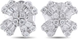 Luxury Bazaar 14K White Gold 0.40ct Diamond Four Petal Stud Earrings ER29991-W