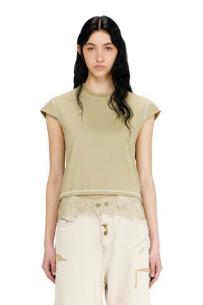 Diesel Jersey t-shirt with lace hem - Tops - Woman - Beige