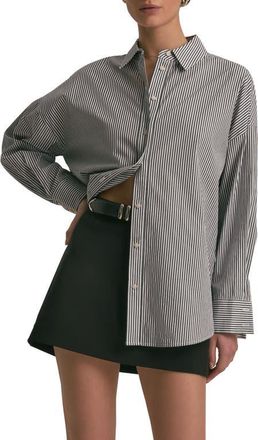 Favorite Daughter The Ex-Boyfriend Stripe Shirt in Dark Charcoal Stri at Nordstrom, Size X-Large