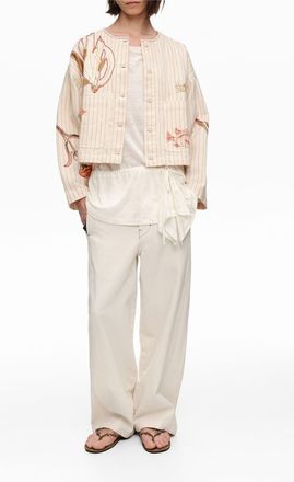 Bimba & Lola Patchwork Cotton Cropped Jacket in Ivory at Nordstrom, Size X-Small Eu