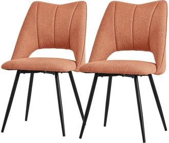 ML Design Set di 2 Sedie per Sala da Pranzo Arancione Seduta in Poliestere con Gambe in Metallo Nero Poltrona da Cucina con Schienale da Soggiorno Sedie