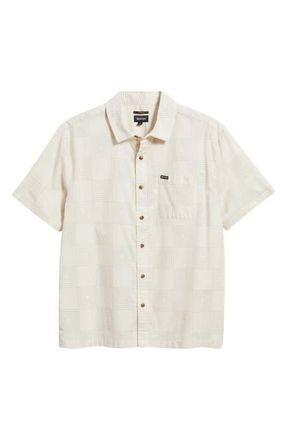 Brixton Cru Checker Short Sleeve Button-Up Shirt in Whitecap/Geo Checker at Nordstrom, Size Xx-Large
