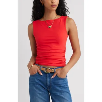 Open Edit Boat Neck Sleeveless Top in Red Tomato at Nordstrom, Size Xx-Small