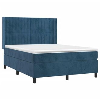vidaXL Cama Box Spring Colch&oacute;n Y Led Terciopelo Azul Oscuro 140x190 Cm Vidaxl