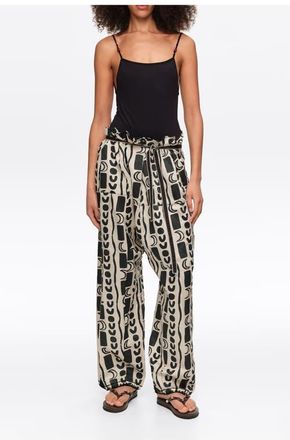 Bimba & Lola Fluid Square-Fit Trousers With Moon Stripes in Moon Stripes White at Nordstrom, Size Medium Eu