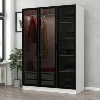 Dmora Armario Gerrei 3 Puertas, Ropero Dormitorio Con Barra Y 5 Estantes, 135x52 Cm, Blanco