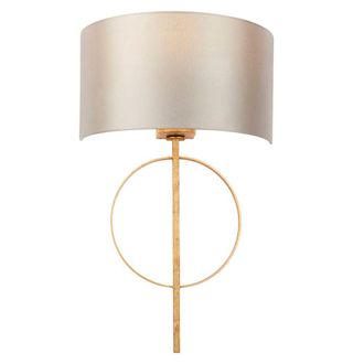 Loops Antique Gold Leaf Wall Light & Mink Satin Half Shade Dimmable LED Filament Lamp