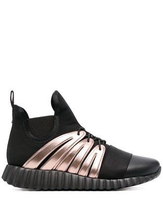 Ferragamo wavy sole high-top sneakers - women - Leather/Leather/Polyester/Polyester/Rubber - 9.5 - Black