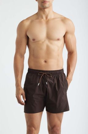 BOSS Iconic Side Stripe Swim Trunks in Dark Brown at Nordstrom, Size Xx-Large