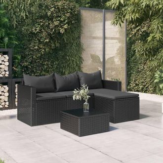 vidaXL Conjunto De Muebles De Jard&iacute;n Rat&aacute;n Sint&eacute;tico Negro Vidaxl
