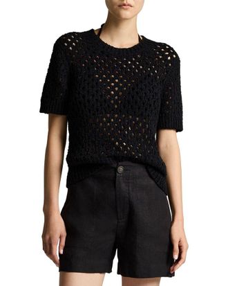 Vince Honeycomb Linen-Blend Boxy T-Shirt