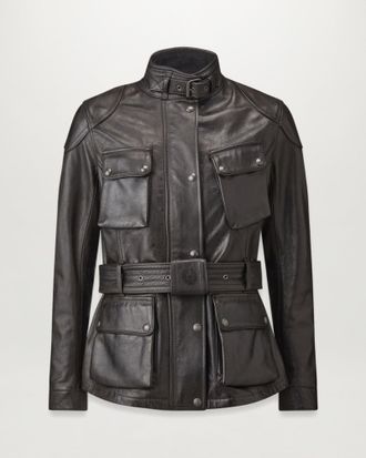 Belstaff Trialmaster Motorcycle Jacket Womens Hand Waxed Leather Antique Black Size UK 10
